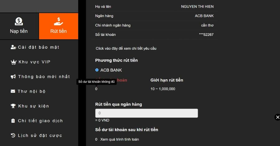Điều kiện cần thực hiện để rút tiền U888